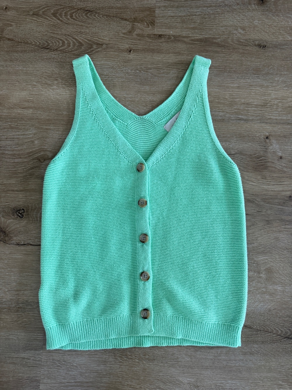 LOFT Lime Green Knit Tank with Button Front